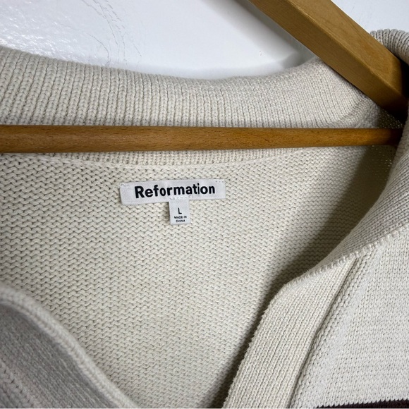 REFORMATION Francesco Brown and Cream Cotton Polo Sweater - Picture 4 of 6